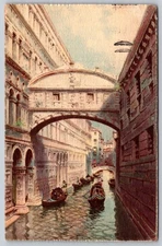 Vintage Venezia Ponte dei Sospiri Venice Canal Postcard with Stamps A345