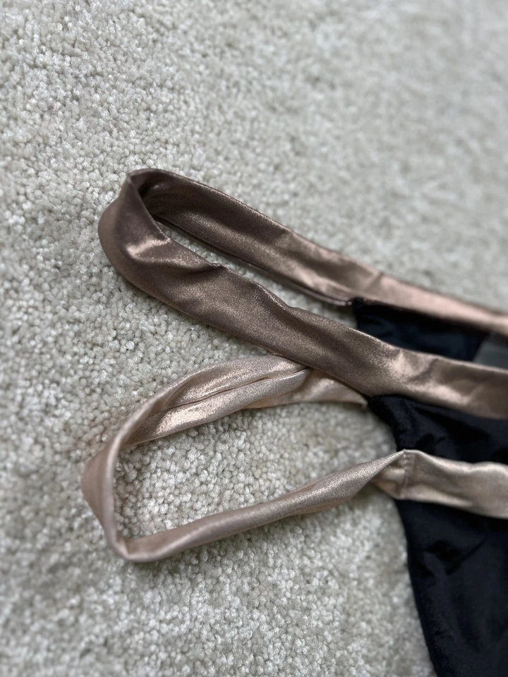 Beach Bunny Bikini Bottom Womens Small Metallic Bronze Double Strap Swimwear - Image 2 of 4