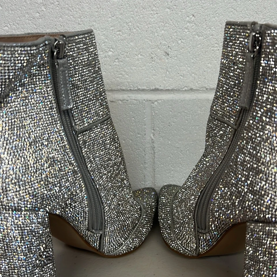 Steve Madden sz6.5 Brillantini Stivaletti Strass Argento a Punta Cowgirl Western - Immagine 4 di 4