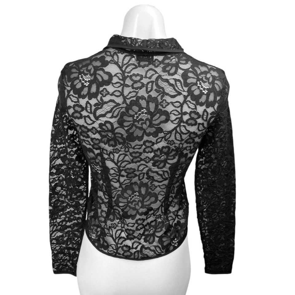 Aritzia Babaton Black Floral Lace Sheer Long Sleeve Collared Blouse Top Size XXS - Image 2 of 4