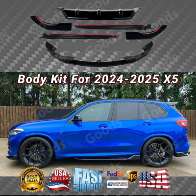 Fits 2024-2025 BMW X5 G05 LCI Glossy Black Front Lip Side Skirts Rear Diffuser