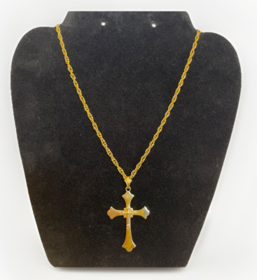 Lois Jean 18 inch Gole Tone Cross Pendant Necklace Vintage Christian Religious