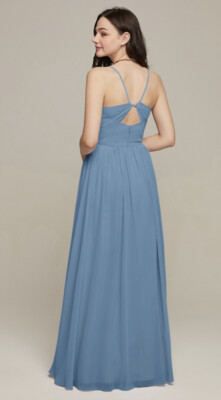 a line patterned dress Off the shoudler Pearls Dusty Blue A-line Floor length Prom Dresses –  luladress main image 0