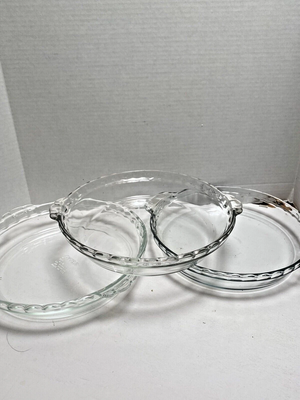 Lot of 3 Vtg Pyrex #209 Pie Plates Clear Pie Dish Quiche Fluted Ruffled Edges
