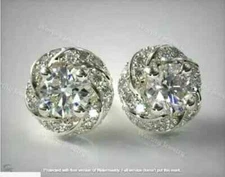 2Ct Lab Created Diamond Push Back Cluster Stud Earrings 18K White Gold Finish