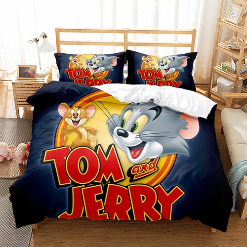 3D TOM&JERRY Quilt Duvet Cover Bed Set Pillowcase Single Double Queen King Size - Picture 8 of 33