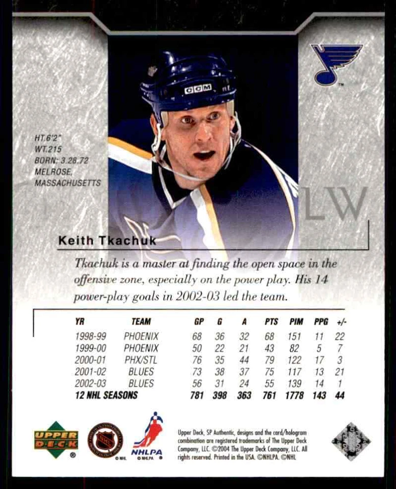 2003-04 SP Authentic Keith Tkachuk #76 - Image 2 of 2