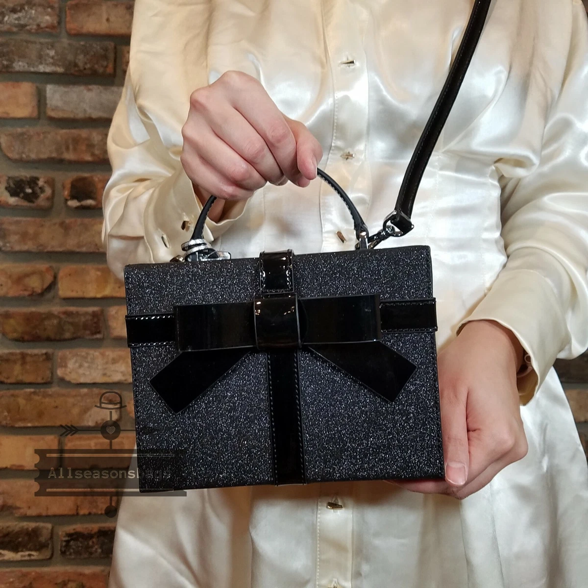 Kate Spade Wrapping Party Gift Box Black Glitter Leather Crossbody