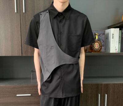 Men's Fashion Summer Lapel Short Sleeve Faux Vest Youth Party Dress Shirt  Tops | eBay