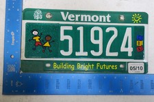 Vermont LIcense Plate 2010 Building Bright Futures Kids Graphic # 51924 10 VT