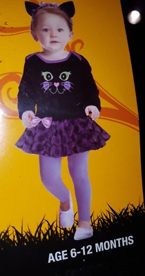 New Girls size 6-12 Months Black Cat Bodysuit  Halloween WITH EARS 2 CUTE