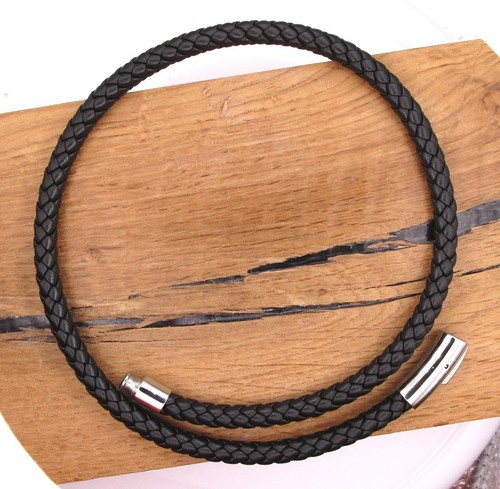 Lederkette Herren & Damen Lederhalsband Kalbsleder geflochten 6 mm Schwarz TOP - 第 2/12 張圖片