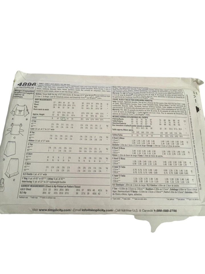 Girl/Girl Plus Boho Chic Skirt Butterfly Sleeve Top Bag Pattern Simplicity 4896 - Image 4 of 4