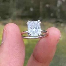 2Ct Cushion Cut Lab Created Diamond 14K White Gold FN Engagement Soitaire Ring