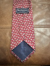Burberry of London Vintage Hand Sewn Silk Tie Wine Colored With Fan Pattern