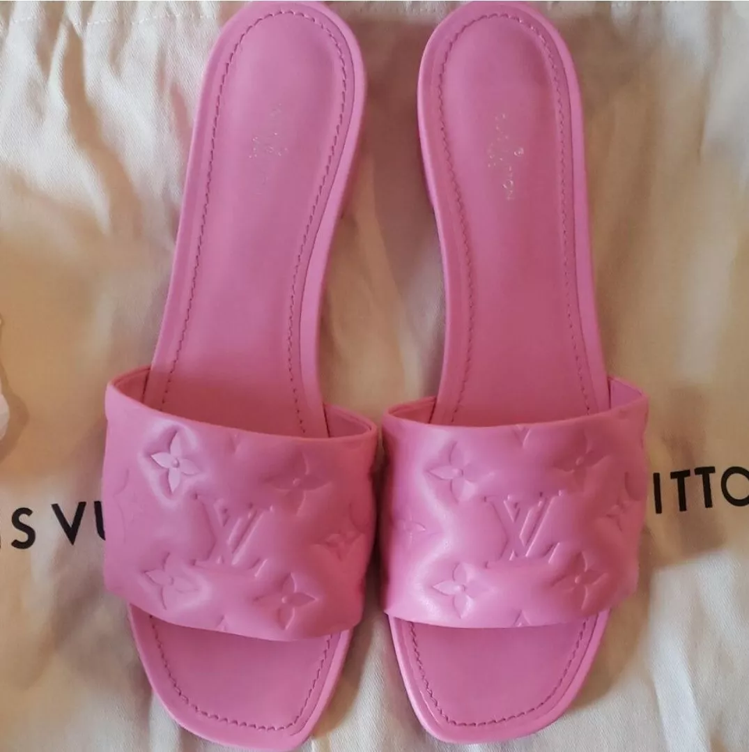 LOUIS VUITTON PINK MONOGRAM REVIVAL EMBOSSED LEATHER SANDAL MULE