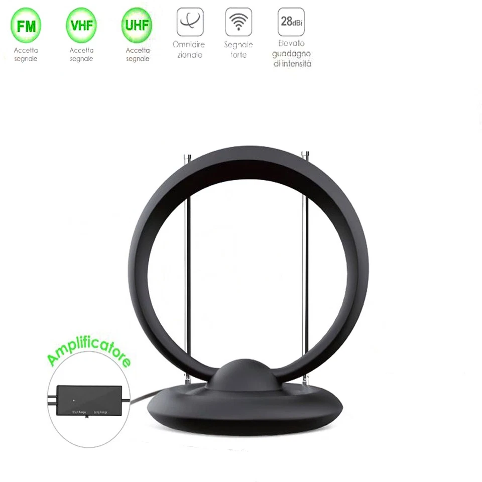 ROBERTAGOR DRIWEI ANTENNA DIGITALE TERRESTRE TV INTERNA AMPLIFICATA VHF UHF FM PORTATILE DA CAMPER
