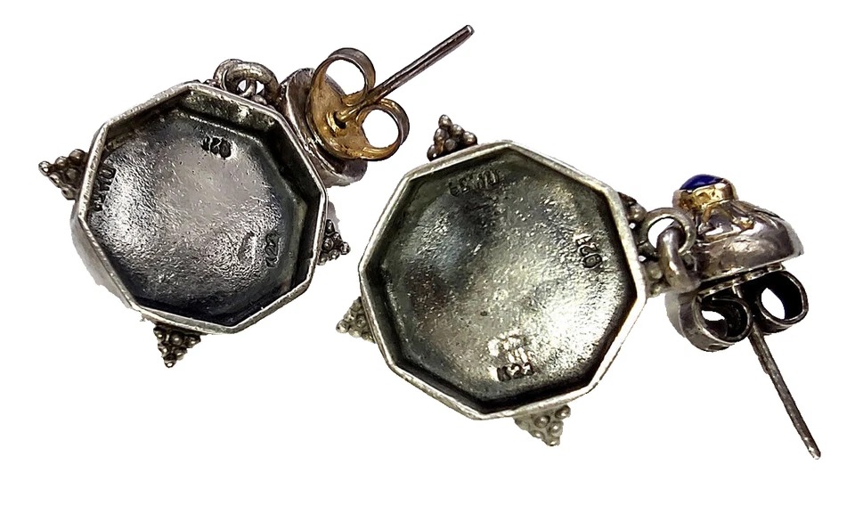 orecchini Grecia 1960 in argento sterling 925 con lapislazzuli e oro - vintage - Immagine 2 di 3