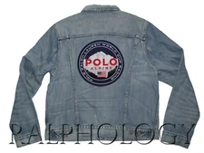 Polo Ralph Lauren Mens Blue Alpine World Cup USA Flag Denim Trucker Jean Jacket