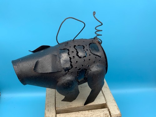 Vintage Set of Rustic Metal "Pigs" - Votive Candle/Incense, Set of 2 - Picture 2 of 13
