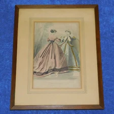 Antique Fashion Engraving LES MODES PARISIENNES November 1865 Mat Framed 13 x 10
