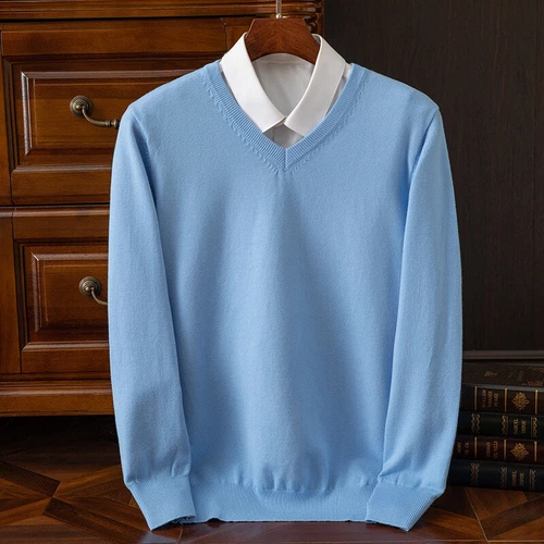 Herren Kaschmirmischung Pullover V-Ausschnitt Langarm Pulli Strickbasis Warm Strick - Bild 38 von 41