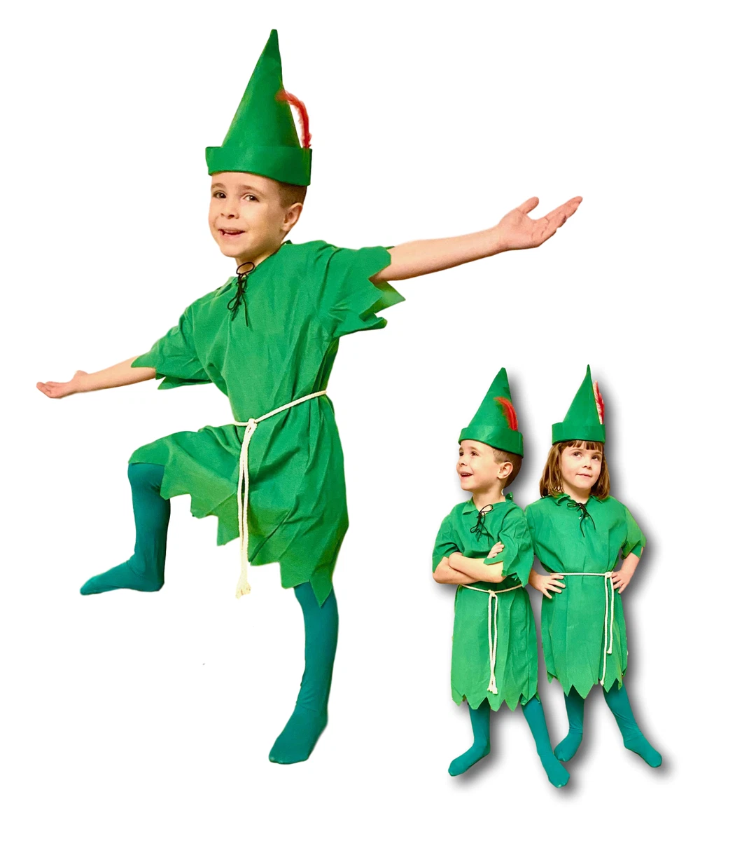 Bambini Peter Pan Costume da Favola Elfo Unisex Vestito Natale 6-8