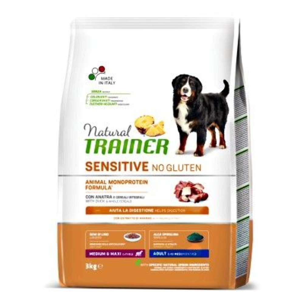 NATURAL TRAINER CON ANATRA E CEREALI INTEGRALI MEDIUM&MAX ADULT 3 KG.