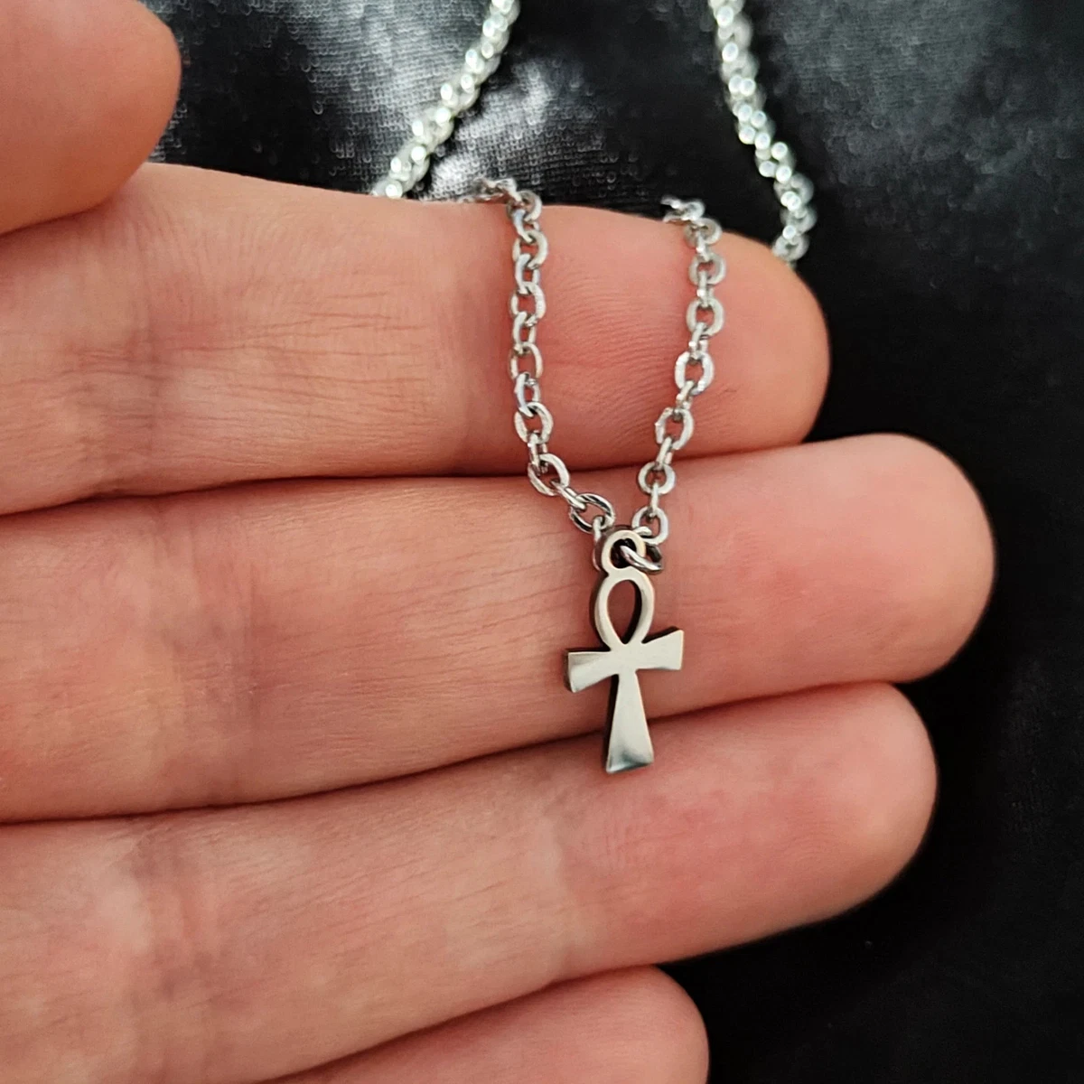 Orecchini Pendenti Donna In Acciaio Inox - Croce Ankh E Occhio Di Horus Simbolo Egiziano Amuleto - 2