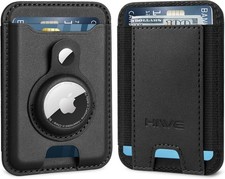 HiWe Mens Wallet with AirTag Holder, Leather Minimalist Slim RFID Black