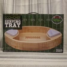 Eco+Chef Football Shaped Serving Tray Premium Bamboo Brand New 16&rdquo;x10&rdquo;w/bowls