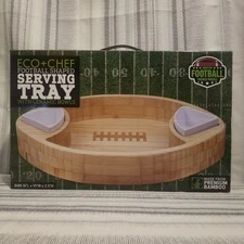 Eco+Chef Football Shaped Serving Tray Premium Bamboo Brand New 16”x10”w/bowls