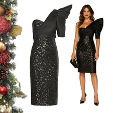 🎄$685 BADGLEY MISCHKA Sequined Dress In Black Sz 4