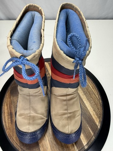 Vintage 80s Moon Boots Size 5-6 Snow Boots Striped Beige Blue Soles - Picture 5 of 19