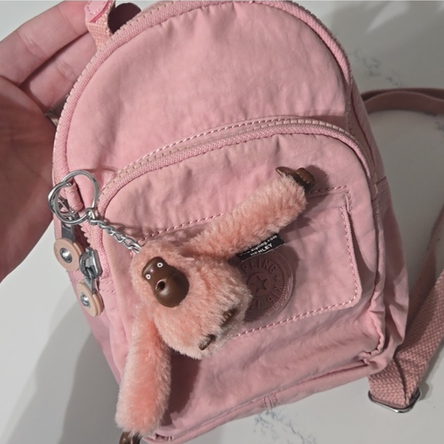 Kipling Pink Small Backpack with Monkey Charm & Z… - image 1