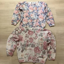 Private Party Silk Angora (rabbit hair) Nylon Blend Soft Floral Sweater LOT Sz S