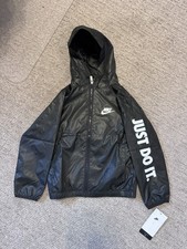 Nike Windrunner Jacket 7T Black Just Do It Hood Full Zip Windbreaker NEW