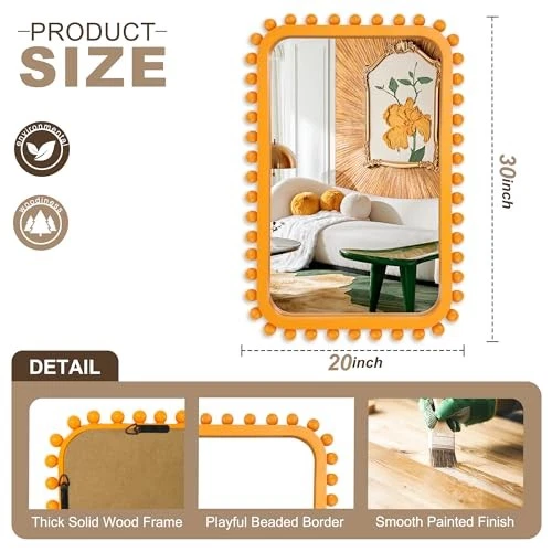 Espejo de Baño para Pared con Cuentas de Madera, 30"x20" 30"L x 20"W Naranja Foto 3 de 4