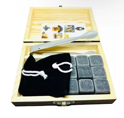 Whisky Stones Gift Set - Case / Stones / Mini Ice Tongs ( New)