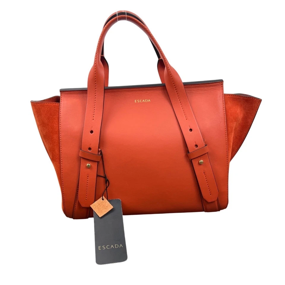Bolso de Mano Escada Tropical Naranja Cuero Gamuza Correa Ajustable con Candado Mujer Talla M Foto 4 de 4