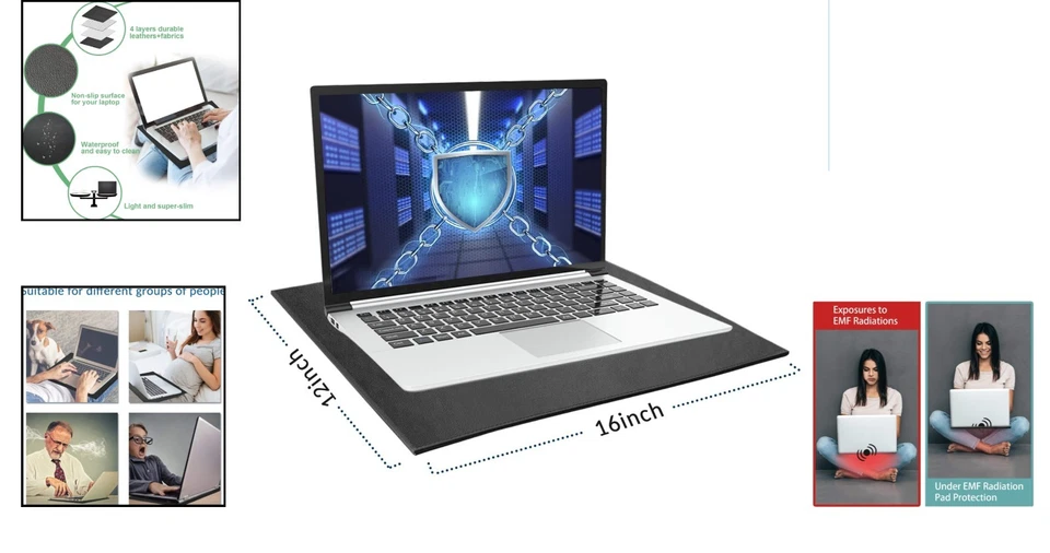 Protector de almohadilla EMF de lujo para computadora portátil - Protección de 4 capas para salud y seguridad (16""x1... Foto 2 de 4