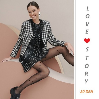 Conte Love Story quality sheer tights 20 den hosiery black heatrs polka dots