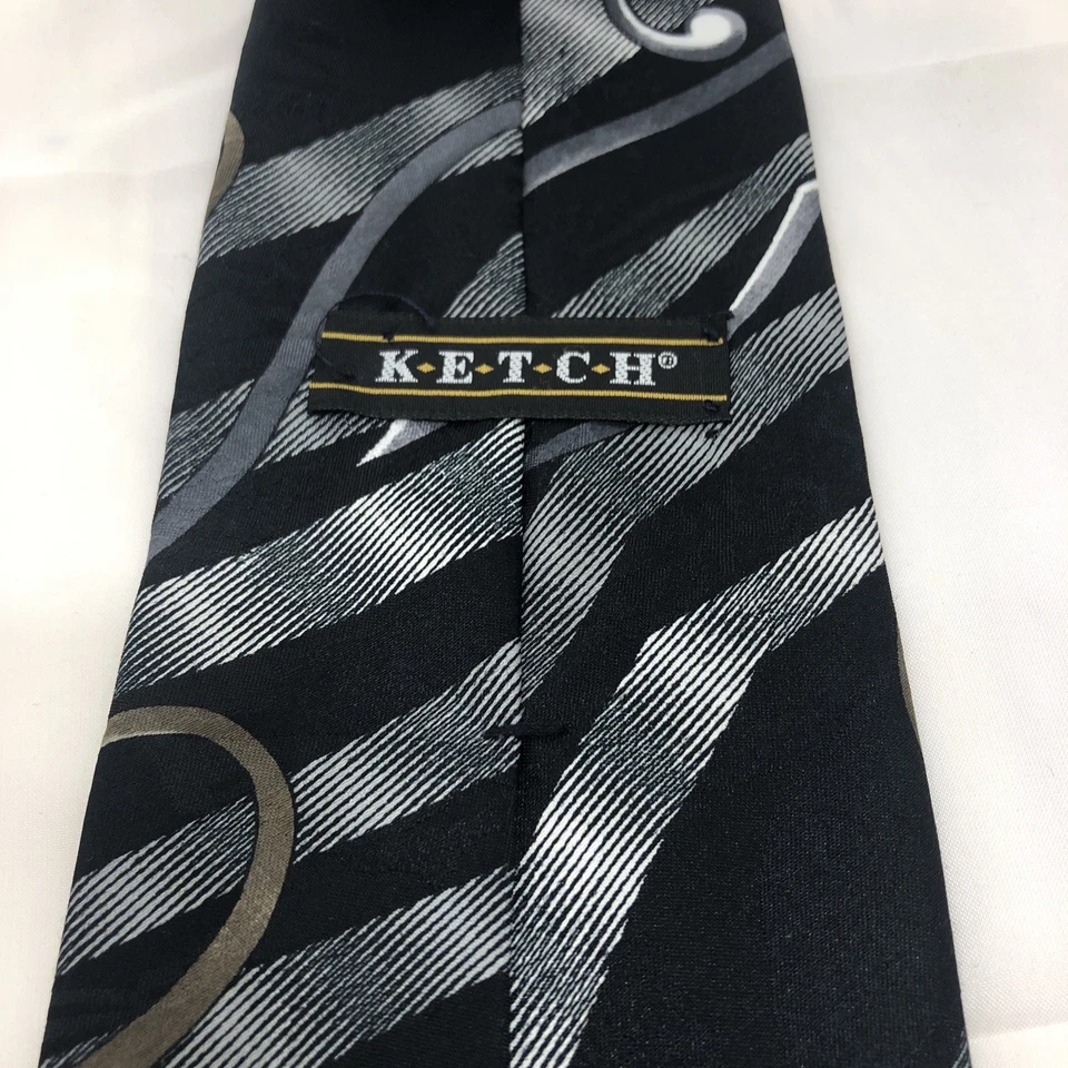 Corbata de seda Ketch para hombre 55,75 x 3,75 negra gris marrón blanca abstracta Foto 4 de 4