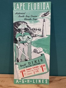 1945 Cape Florida Travel Brochure Vintage - Pirate, Seaplane, Lighthouse, Miami