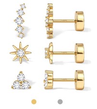 Flat Back Stud Earrings for Women and Men, Hypoallergenic 14k Gold Plated 925...
