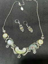 Ayala Bar signed  necklace/earrings set  fabric under glass lever earrings