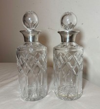 pair of antique William Devenport sterling silver cut crystal glass decanter