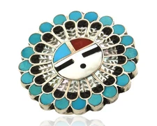 Zuni Tiwa Ring Sterling Silver Gemstone Vintage Signed E & P Quam Size 7.0