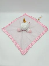 Cloud Island Unicorn Lovey Security Blanket White Pink Satin Trim Baby Plush Toy