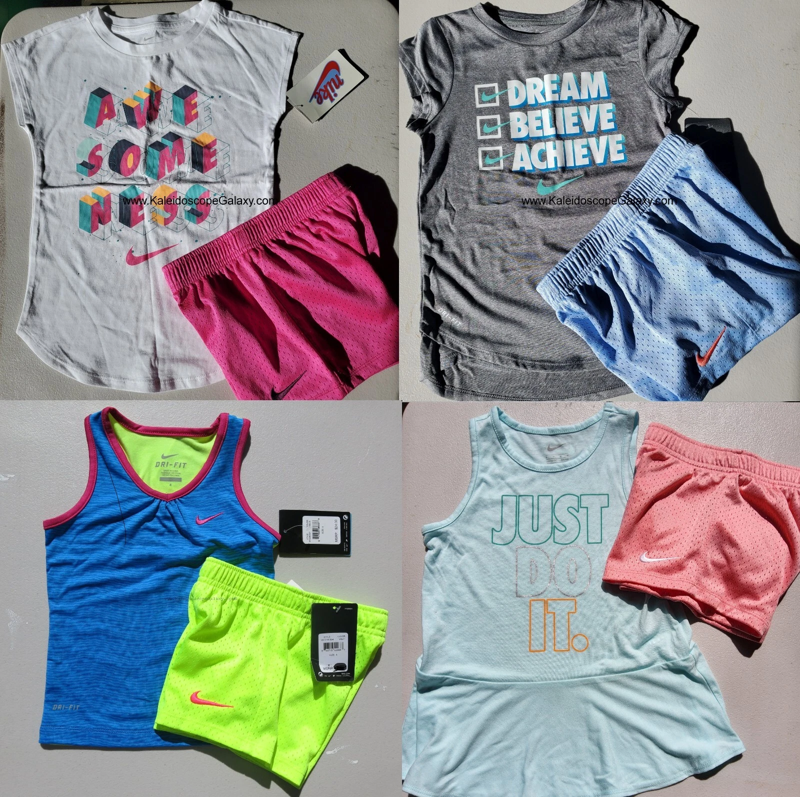 Nike Girls Size 6 Mesh Shorts Tops Summer Yellow Pink Blue Black Yellow